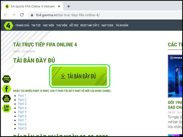 Dưới đây là hướng dẫn chi tiết cách tải game FIFA Online 4 từ trang FC Online